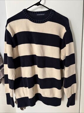 Brandy Melville Navy and Cream Striped Crewneck Sweater